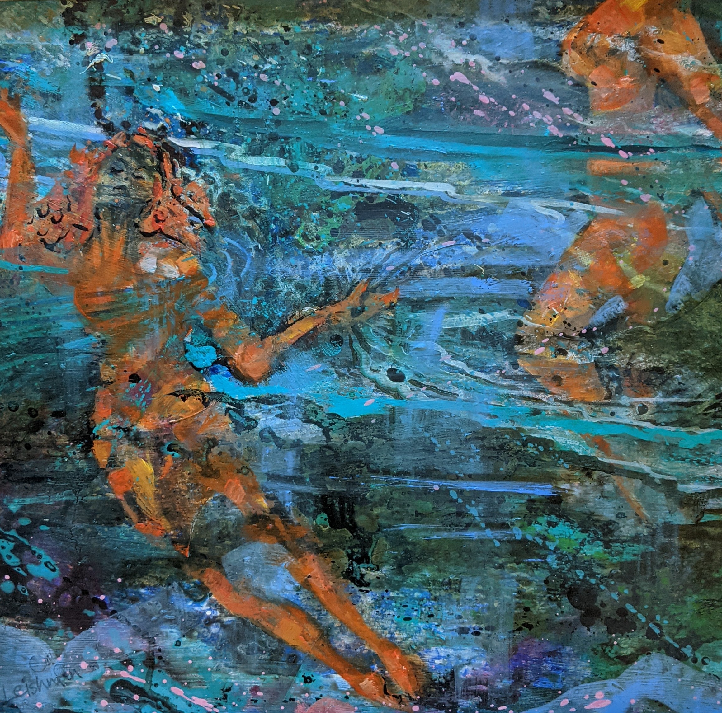 'Mermaids' oil 42 x 39 cms